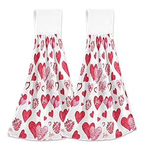 Kcldeci Red Heart Love 2Pcs Hanging Hand Towels with Hanging Loop Valentines Day Absorbent Bathroom Hand Towels Soft Thick Dish Cloth Hand Dry Towels Hand Towels for Kitchen Bathroom Hanging