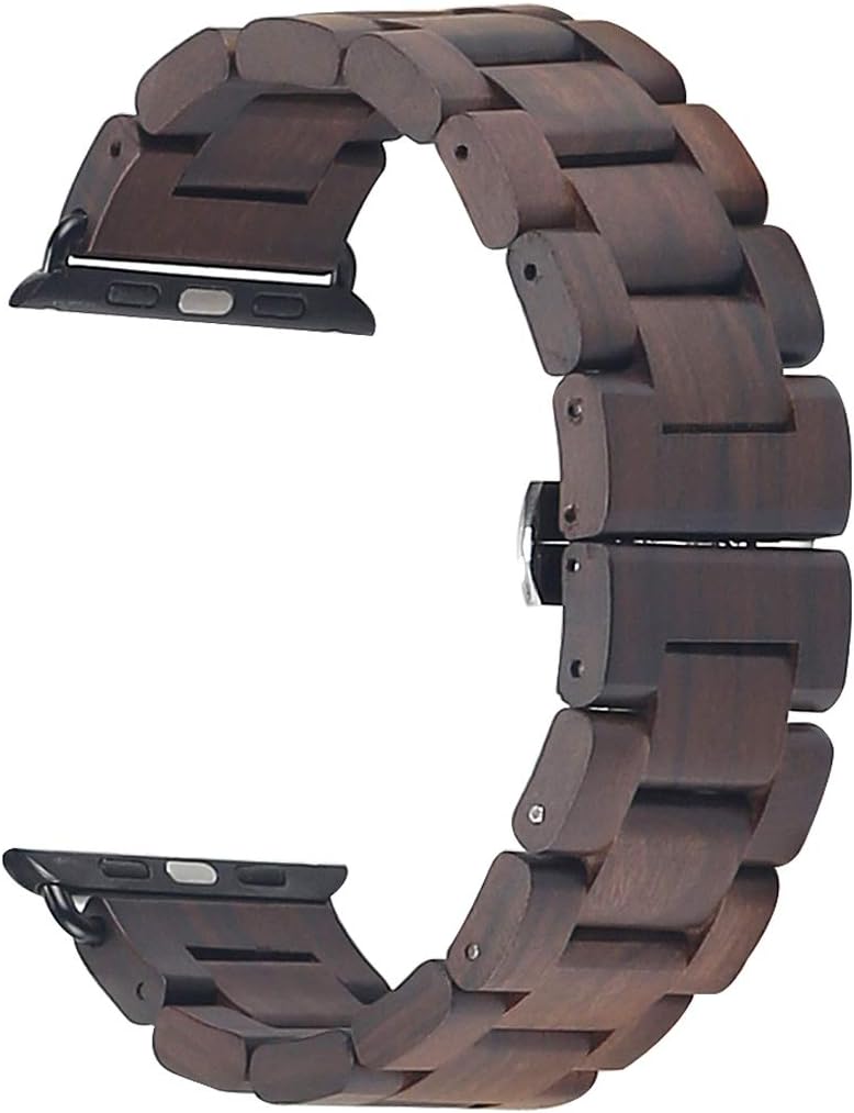 Wooden Watch Band 42mm 44mm 45mm 49mm with Stainless Steel Butterfly Buckle Compatible for iWatch Ultra 2 SE Series 9 8 7 6 5 4 3 2 1 (Brown)