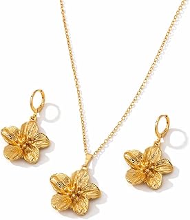 Thrive Mart Gold Textured Flower Pendant Necklace set Price In India