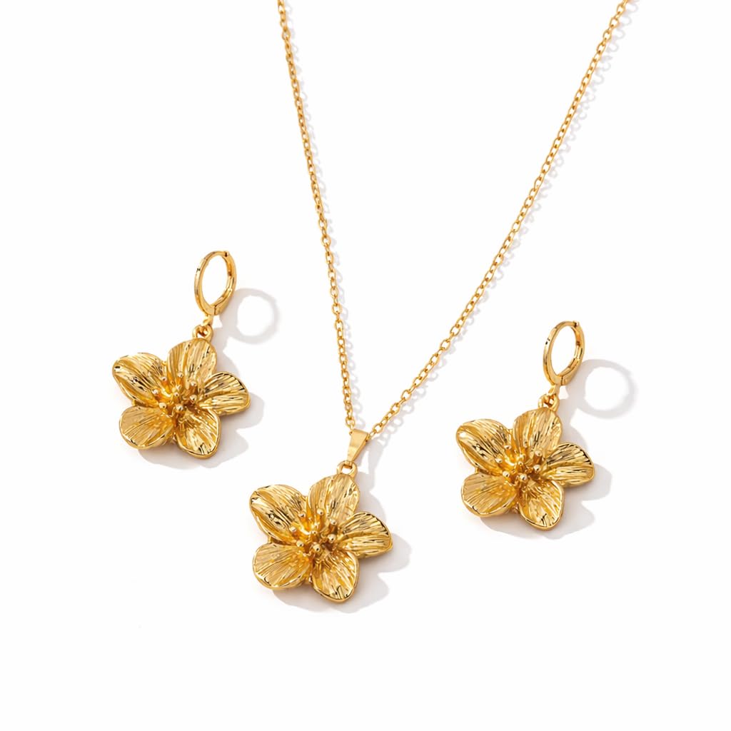 Thrive Mart Gold Textured Flower Pendant Necklace set - Review, Price and Buying Guide