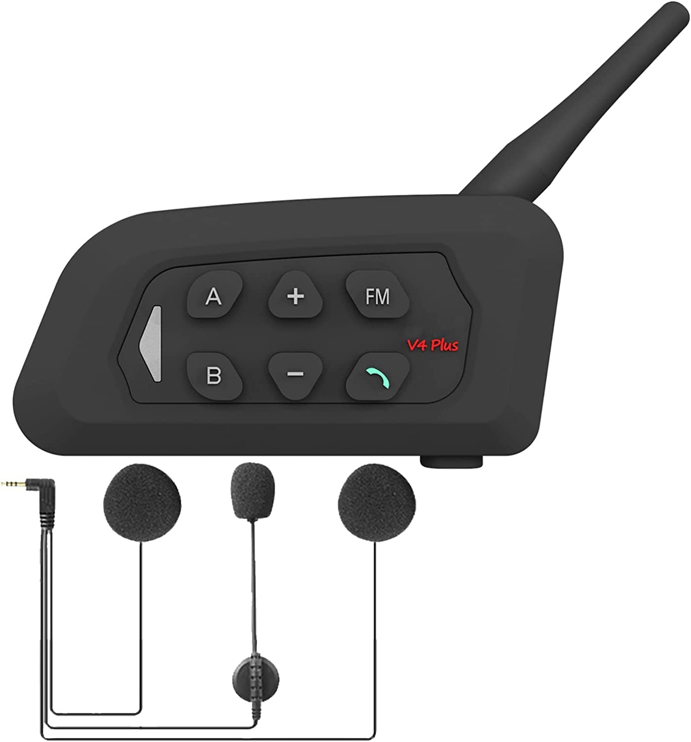 OBEST V4plus Motorcycle Intercom, Motorbike Helmet Bluetooth 5.1 Headset with CVC Noise Reduction and 3D Sound Effects, Built-in Radio Function, IP65 Waterproof, 4-Person Intercom