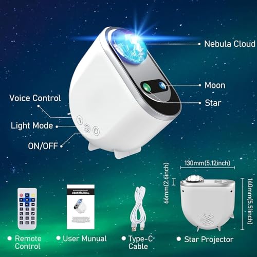 Image of SHOPOGENIX Galaxy Star Projector Night Light with Bluetooth Speaker & Remote Control | Aurora LED Sky Projection Lamp for Bedroom, Home Theatre, Party & Kids Room Decor