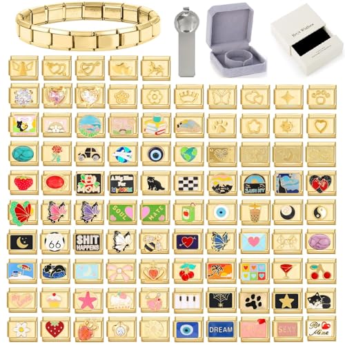 papasgix Custom Italian Charm Bracelet Charms Gold Set 10 Personalized Charm Brascelets 9mm Assorted Italian Charms Bracelet Links Handmade DIY Jewelry Butterfly Diamond