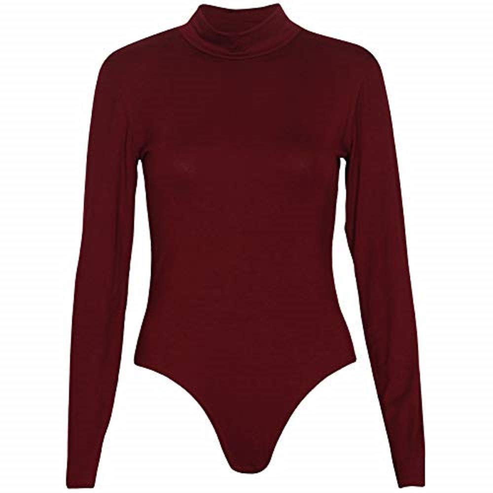 elegance1234 Ladies Women's Turtleneck Long Sleeve Cotton Leotard/Bodysuits (Medium, Burgundy)