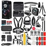 GoPro HERO9 Black - Waterproof Action Camera with Front LCD and Touch Rear Screens, 5K HD Video, 20MP Photos, 1080p Live Streaming, Stabilization + 64GB Card and 50 Piece Accessory Kit - Loaded Bundle