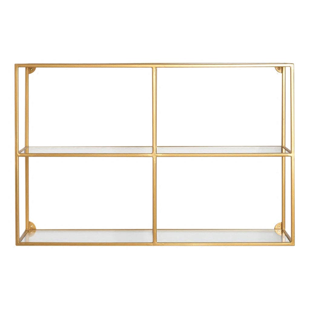 Estantería de Pared Rectangular Moderno, El Vidrio Y El Metal de Oro Decorativo de La Pared Montado Estante Estante de Almacenamiento, Ideal para El Dormitorio, Salón, Baño, Tienda de Ropa