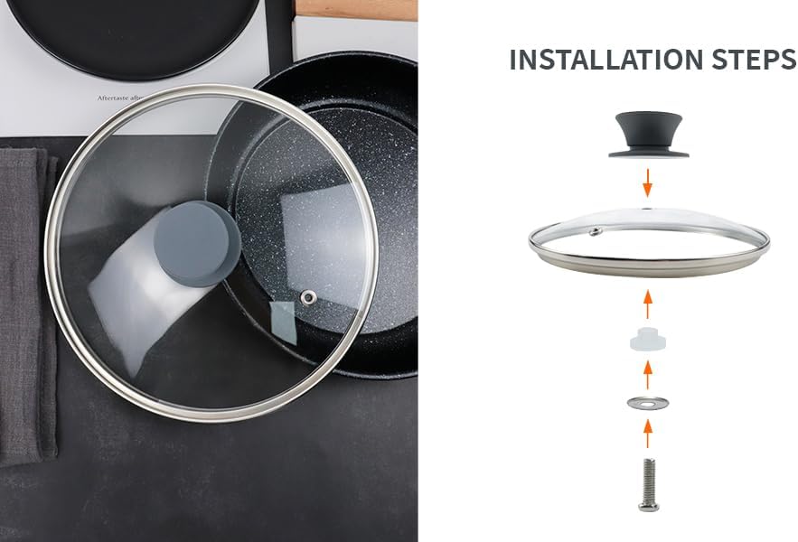 Miniatura 2 de 1 tapa de vidrio de 6 pulgadas, tapas de vidrio templado con mango recubierto de silicona, tapa de olla que soporta 392  F (392.0 F) para sartén,