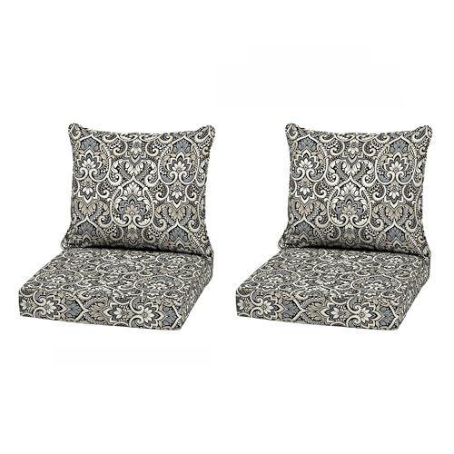 Image of Arden Outdoor Deep Seat Cushion Set, 2-Pack, 22x24, Black Damask | Sofa, Couch, Conversation Set, Weather-Proof, Rain-Proof, Fade Resistant for Chair, Mold and Mildew Resistant