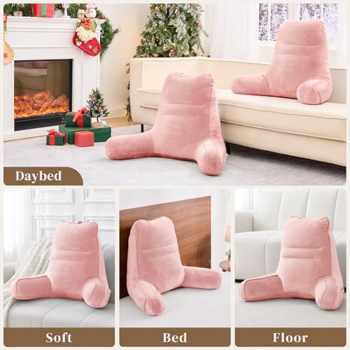 Image of Sasttie Reading Pillow for Bed, Back Pillow for Sitting Up, Peach Pink
