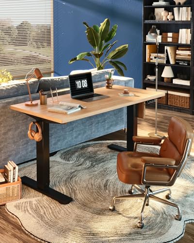 Image of FLEXISPOT EN1 One-Piece Standing Desk, Electric Adjustable with 4 Memory Presets, 176 LBS Capacity, Stable & Quiet, Seamless Desktop for Home Office & Dual Monitors, 60 inchx24 inch Maple