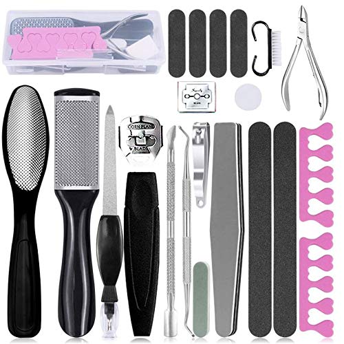 Professional Pedicure Foot File Kit, 21 in 1 Stainless Foot Care Foot Rasp Foot Dead Skin Callous Remover, Home Pedicure Foot Rasp Tool with Nail File for Men Women Gift