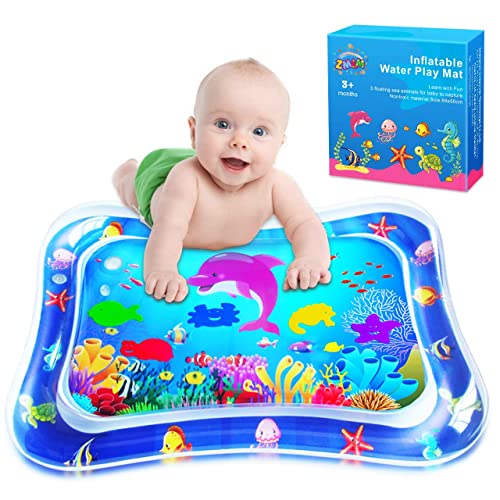 Image of ZMLM Tummy Time Water Mat for Babies: Baby Toys Gifts for Newborn Infant 3 6 9 12 Month Boy Girl Inflatable Activity Playmat Sensory Mat Toddler Belly Time Pat Indoor (Blue)