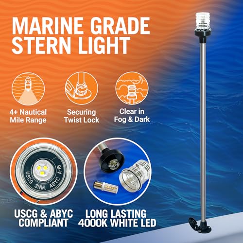 Image of Boat Anchor Light Pole, 35 inch LED Stern Light, USCG Tested Waterproof Marine