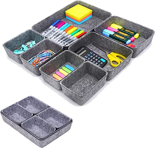 Lohofrnny Filz Schubladen Organizer, Aus Filz Set Waschbare Aufbewahrungsbox, 7 Stück Schubladen Organizer, Büro Schubladen Organizer, Wohnzimmer Container für das Ordnungssystem (Hellgrau) Cover