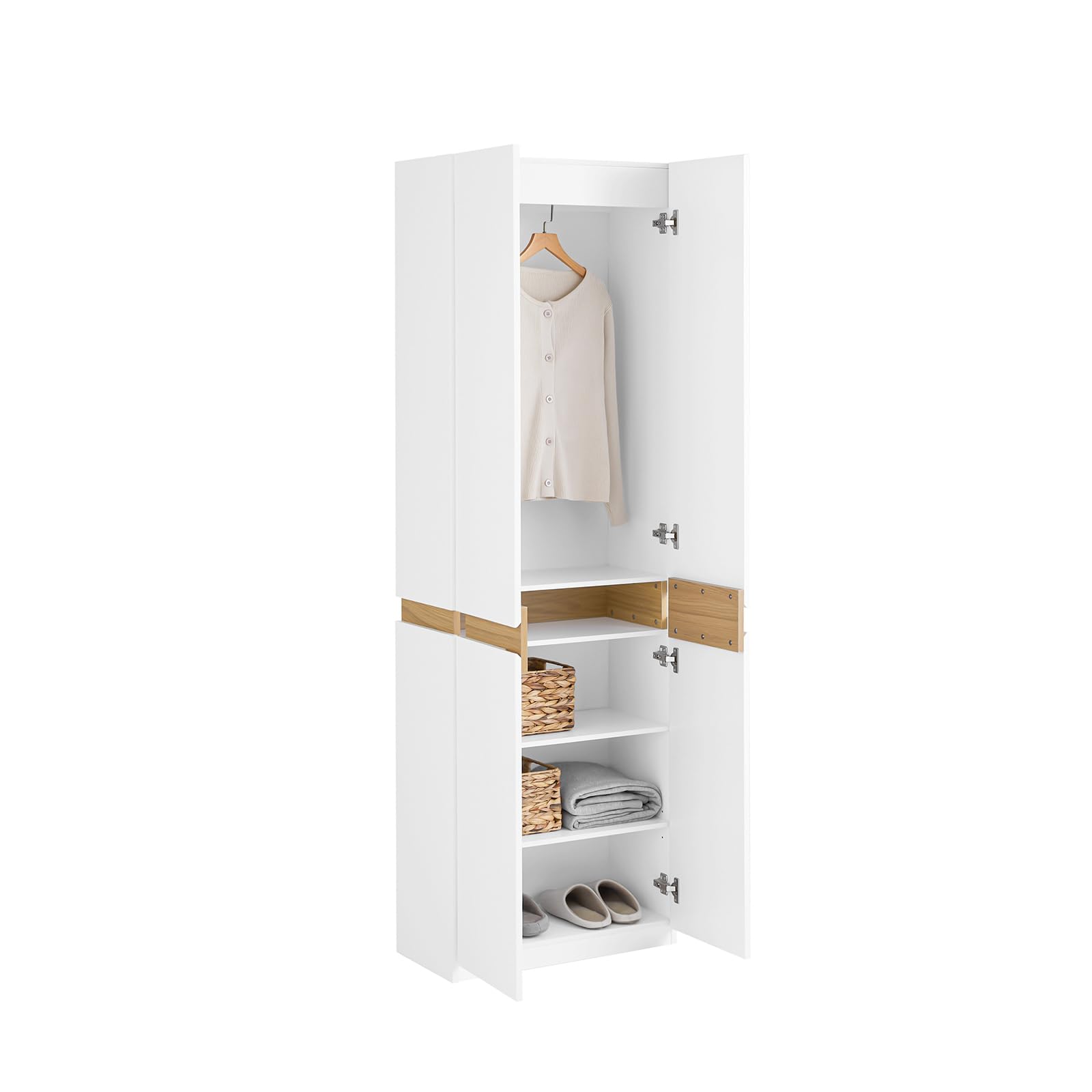 SoBuy Armadio Guardaroba Salvaspazio 2 Ante – Scarpiera Alta Ingresso con Appendiabiti e Ripiani – Mobile Multiuso per Cameretta, Camera da Letto – Bianco 61x30x192cm – KSB01-W