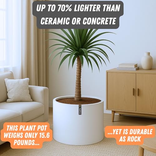 Fox & Fern 18.7 Inch Extra Large Planter — Premium Lightweight Fiberstone Matte White Plant Pot with Drainage Plug; Extra Large Planter for Indoor & Outdoor Use; Weather Resistant & UV Resistant - Image 5