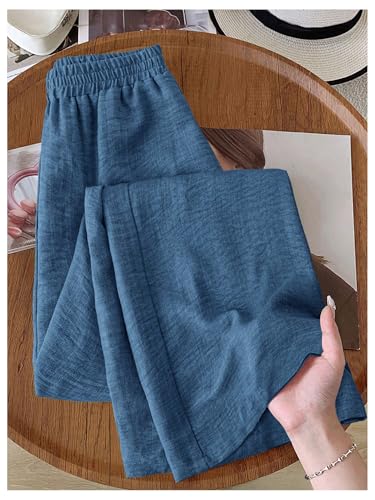 SOLY HUX Women's Linen Pants Elastic High Waisted Wide Leg Flowy Palazzo Casual Trousers2