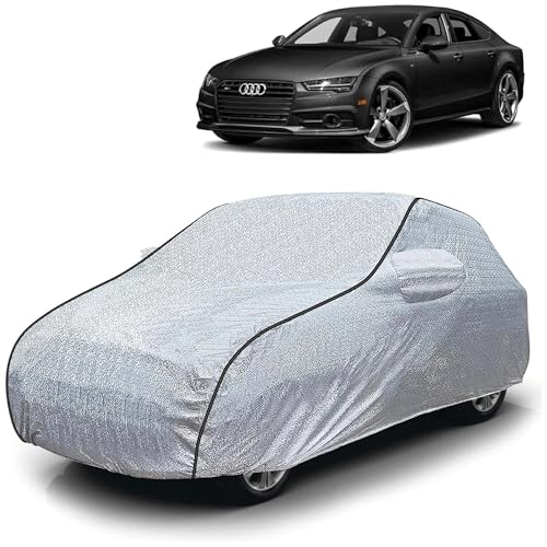 Image of Sulfar 100% Waterproof Car Body Cover Compatible with Mirror for Audi S7 (Triple Stitched, Full Bottom Elastic, Magic Silver with Black Piping)