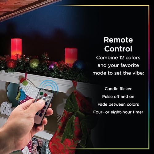 Image of Enbrighten Basics Flameless Flickering LED Candles, Battery Operated, Color Changing, Remote Included, Perfect for Home Decor, Special Occassions, 3 Piece Set,76151