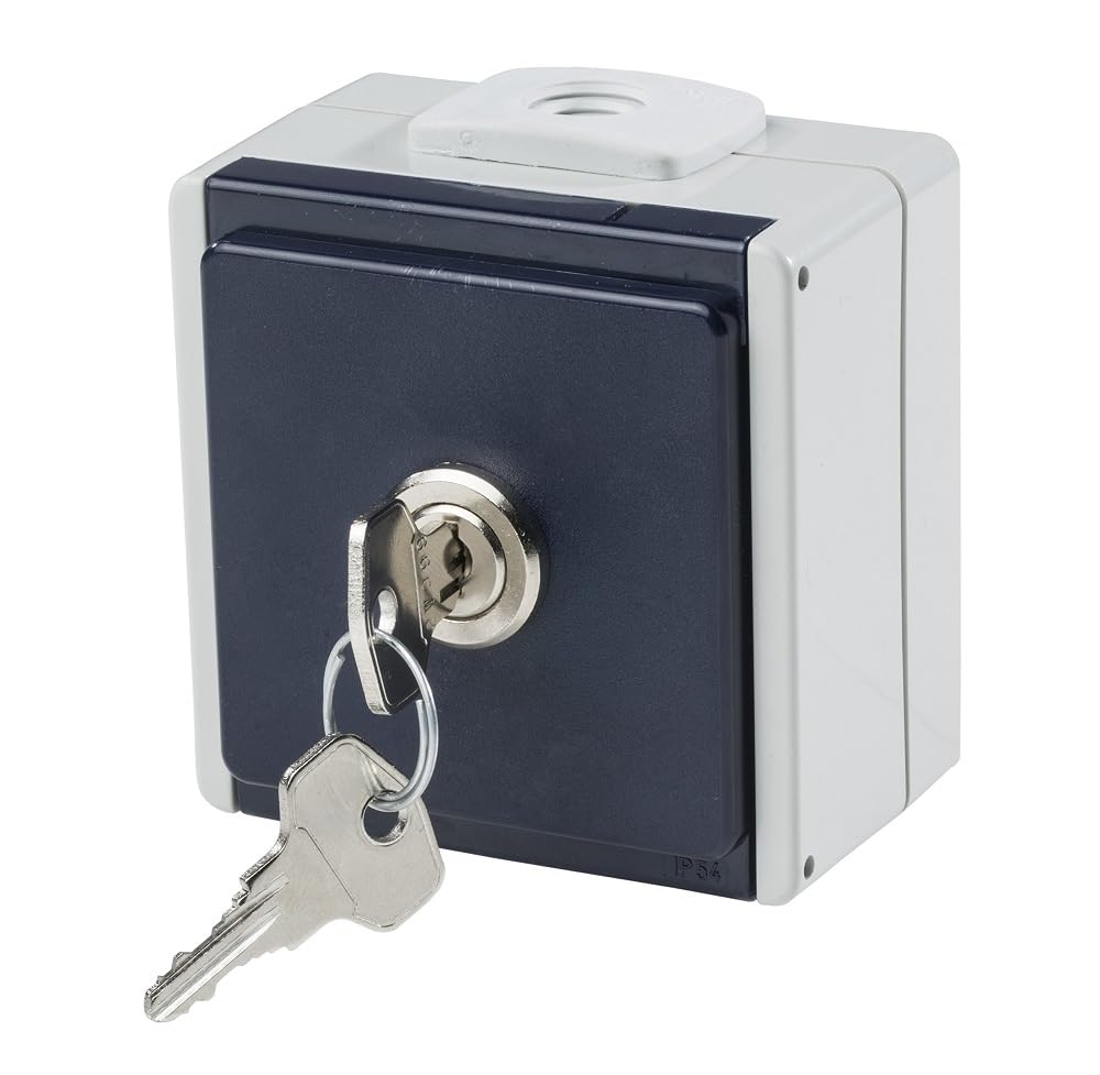 as - Schwabe 1-Fach Steckdose abschließbar - Aufputzsteckdose - Feuchtraumsteckdose mit Schloß - UV-beständig - Anschluss Leitungen bis max. 2,5mm² - 230V/10A - IP54 - grau - Made in Germany, 62461