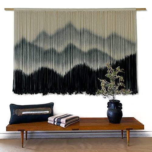 Image of IOWER Macrame Wall Hanging Mountain Dip-Dyed Macrame Wall Decor Large Modern Fiber Art Boho Wall Decor 57 inch Wx35 L