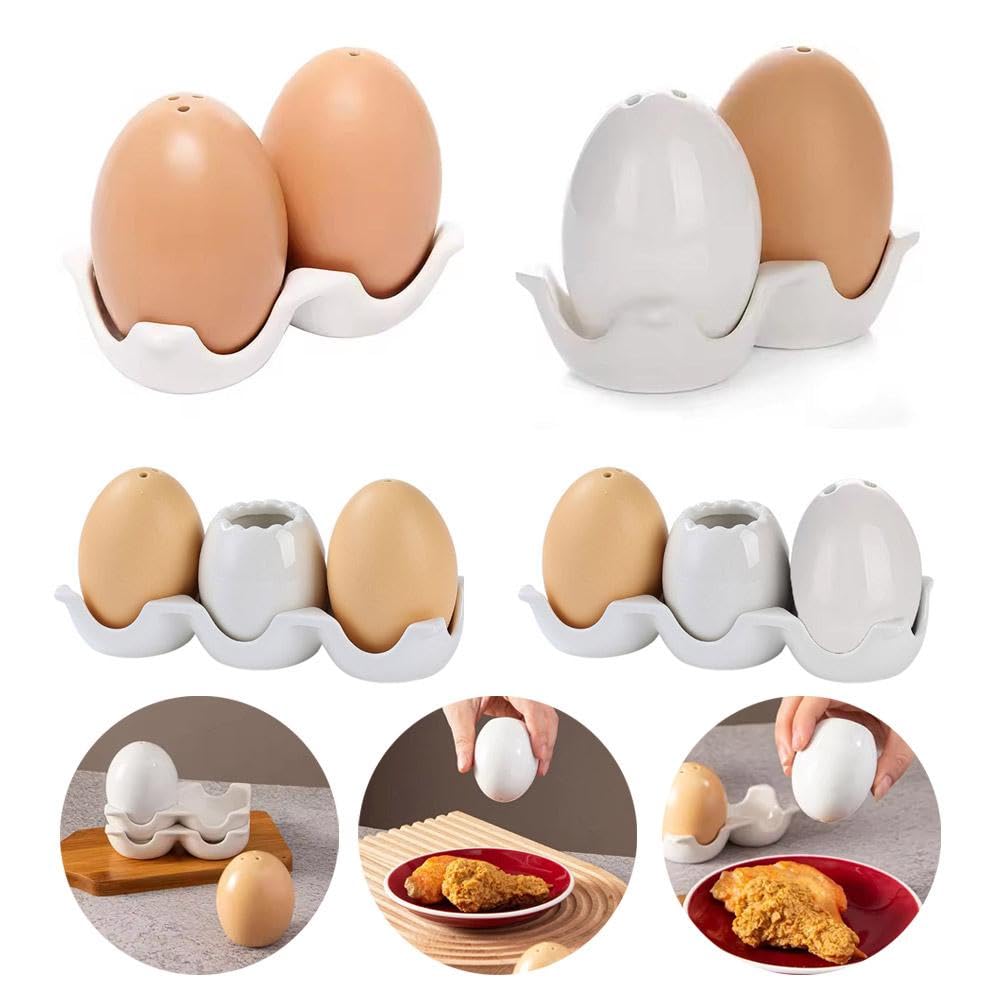 Ensemble salière et poivrière en céramique en forme d'œuf, pot à épices amusant, mini shaker marron en forme d'œuf avec support de support pour épices de cuisine
