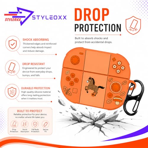 Image of Anvique Silicone Case Cover for Oneplus Nord Buds 4 Pro, Scratch Resistance, Shock Absorption, with Premium Carabiner (Horse Orange S)