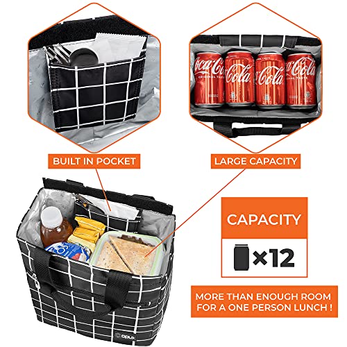 Opux 284725143531 Lunch Bag For Women, Insulated Lunch Box Tote For Girls Kids Adult School Work, Reusable Womens Lunch Tote For Office Travel, Cute Small Lunch Tote, Fits 12 Cans - Checker Plaid Black thumb #2