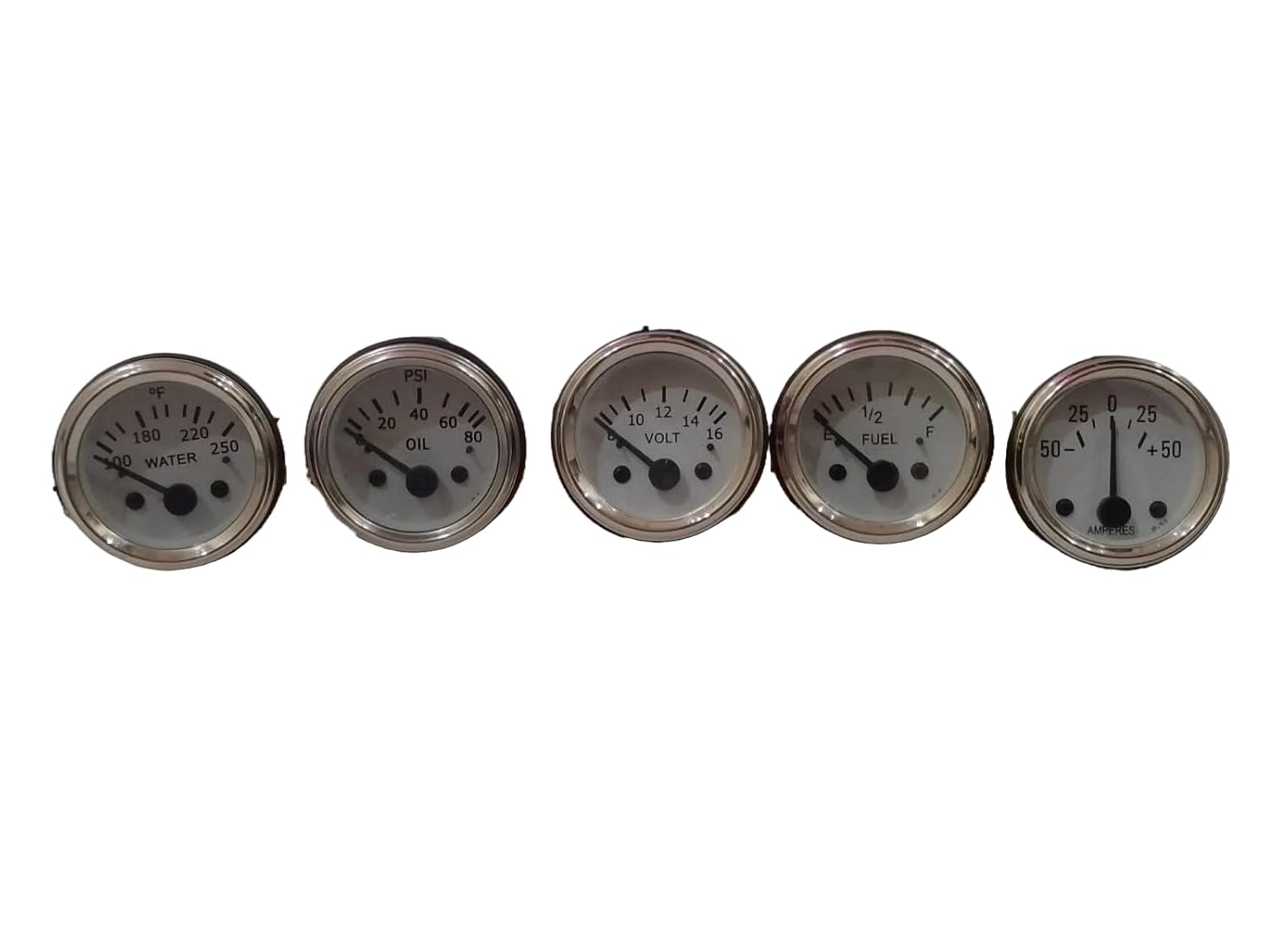 2 1/16" / 52mm Electrical Oil Fuel Volt Ampere Water Temp Gauge White Chrome Bezel