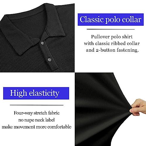 Lehmanlin Men's Muscle Polo Shirts Long&Short Sleeve Casual T- Shirts Slim Fit Stretch Ribbed Golf Tops2