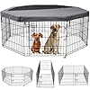 PETIME Foldable Metal Dog Exercise Pen/Pet Puppy Playpen Kennels Yard Fence Indoor/Outdoor 8 Panel 24″ W x 36″ H with Top Cover (with top Cover, 8 Panels 36″ H)