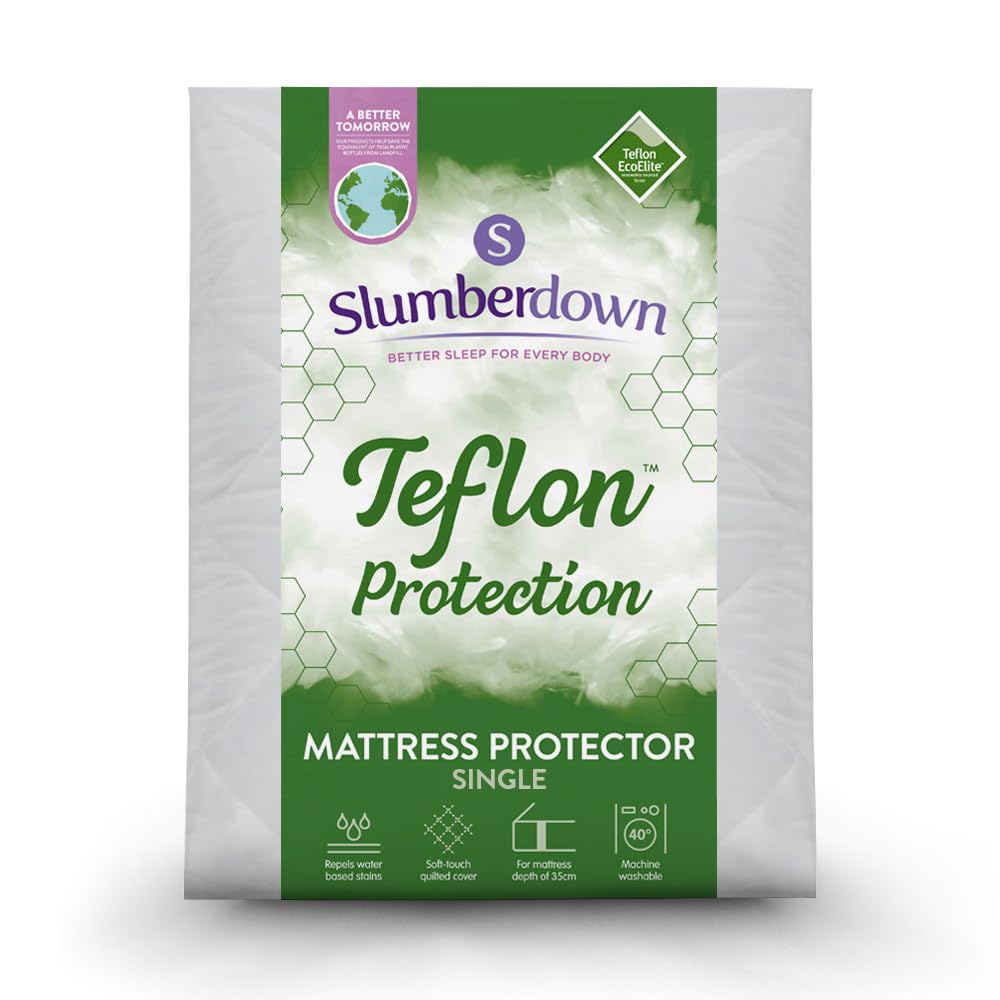 Slumberdown Teflon Quilted Mattress Protector Single Bed - 30cm Deep Fitted Spill-Resistant Soft & Silent Mattress Cover | Breathable, Non-Allergenic, Washable (90 x 190cm)