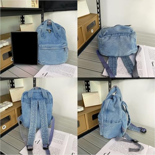 Image of MaxxCloud Vintage Denim Laptop Backpack Casual Canvas Daypack Handbag Purse Lightweight Rucksack Shoulder Bag