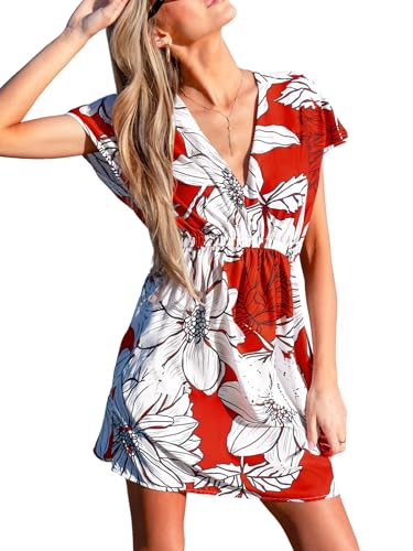 Image of CUPSHE Women's Swimsuit Coverup Casual V Neck Beach Dress Short Sleeve Elastic Waist Swimwear Cover Ups 2026 Beachwear