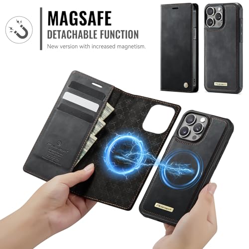 Image of Wallet Case for iPhone 13 Pro Compatible with Magsafe, 2-in-1 PU Leather Flip RFID Blocking Card Holder Stand Shockproof Magnetic Detachable Cover for iPhone 13 Pro Case 6.1 inch, Black
