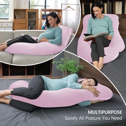 Image of MOON PARK Pregnancy Pillows for Sleeping - U Shaped Full Body Maternity Pillow with Removable Cover - Support for Back, Legs, Belly, Hips - 57 Inch - Purple - Cooling Cover