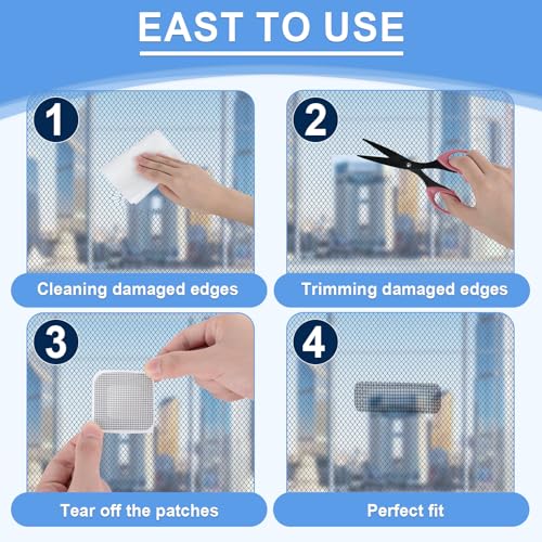AiQInu Fliegengitter Reparatur Set,80 Stück Fenster Tür Patch Reparatur,Moskitonetz,Fliegengitter,Insektennetz-Reparaturset,Selbstklebender Insektenschutz-Schwarz 20 Blätter