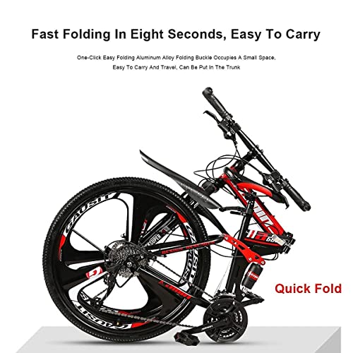 BaiHogi Profi-Rennrad, 21/24/27/30 Geschwindigkeit doppelter Stoßdämpfer ein Rad zusammenklappbar hoher Kohlenstoffstahl Doppelscheibenbremse Fahrrad 26 Zoll Full Suspension Mountainbike, A2,24 Geschw – Bild 5