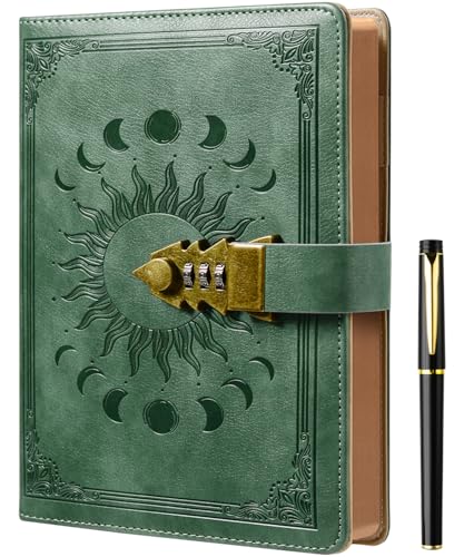 ZXHQ Lock Diary with Pen Secret Diary with Lock A5 Ruled 240 Pages PU Leather Journal with Lock Refillable Brown Edge A5 Premium Grey