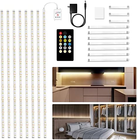 DAYBETTER Under Cabinet Lights, 13 ft Dimmable Under Cabinet Lighting with Remote, LED Strip Lights for Kitchen Cabinet, Counter, Shelf, 2700K-6500K Warm to Daylight White, Timing, 240 LEDs, 8 PCS