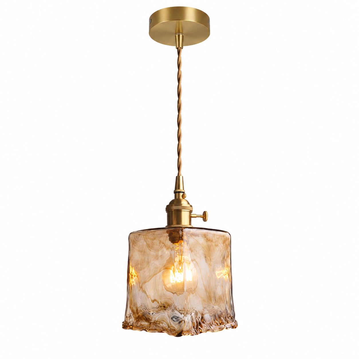 Esiyuvo Multicolor Vintage Amber Glass Pendant Light, Gold Hanging Ceiling Lamp With E26/E27 Socket And 47.24 Inch Cable, Decorative Fixture For Kitchen Island, Dining Room, Bedroom, Hallway And Cafe