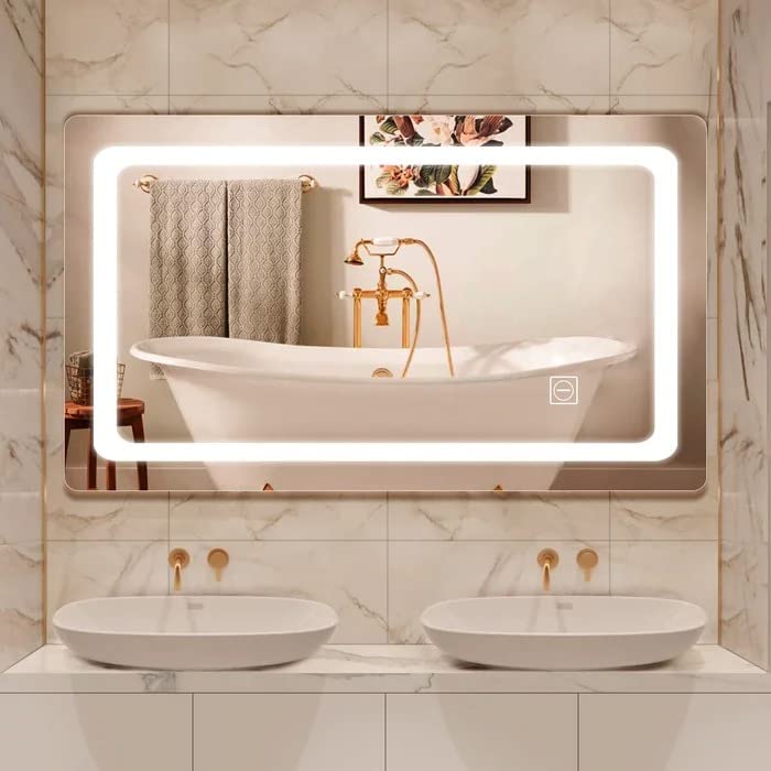 VENETIAN IMAGE Modern Rectangular LED Mirror with Front Glow, 3 Color Modes, Touch Sensor & Anti-Fog Feature (60x90 cm)