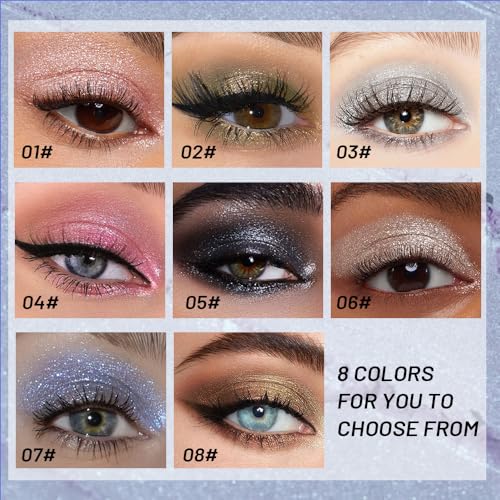 Image of WanTuoluo Sparkly Eyeshadow Palette for Women, Single Monochrome Eye Shadow Makeup, Shiny Pressed Cream Powder, Blendable Natural sombras para ojos, Holographic,Vegan,Travel (07-Glitter-Blue)