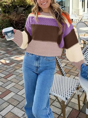 Saodimallsu Womens Color Block Cropped Sweaters 2025 Winter Trendy Casual Oversized Y2k Going Out Striped Pullover Tops2