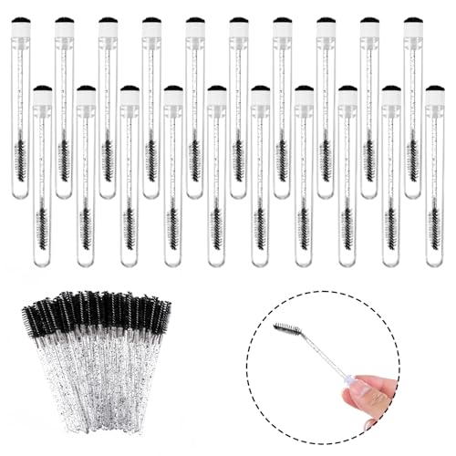 70 Stück Schwarze Wimpernbürstchen Einweg Wimpern Bürste mit 20 Stück Wiederverwendbare Leere Mascara Tube Set,Kristall Wimpernkamm, für Wimpernverlängerung Make up Tool Applikator Wimpernbürste Tube