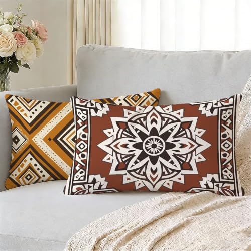 Housse de coussin 40x70 cm effet lin brun avec impression mandala de qualité - 3