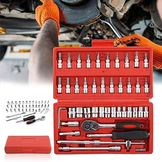 Image of SPARSHMART 46 In 1 Tool Kit - 46 In 1 Pcs Tool Kit & Screwdriver And Socket Set Car Repair Tool Set Hand Kit Multi -Purpose Combination Tool Case Precision Socket Set With Plastic Box