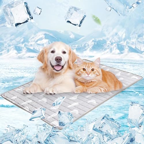 Kylmatta för hund – matta för husdjurssäng, halkfri och vikbar kylmatta för hundar och katter i varm sommar (grå, XXL-150 x 100 cm)