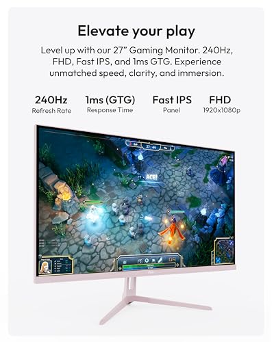 Image of Pixio Two PX279 Wave Pink 27 inch 240Hz Refresh Rate FHD 1080p Resolution Fast IPS Panel 1ms GTG Resonse Time Gaming Monitor and PS1D Wave Pink Dual Monitor Arm - Fits up to 32 inches and 19.8lbs
