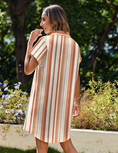 Image of Zeagoo Summer Dresses for Women 2026 Cotton Button Down Short Sleeve Tshirt Dresses Casual Mini Beach Dress